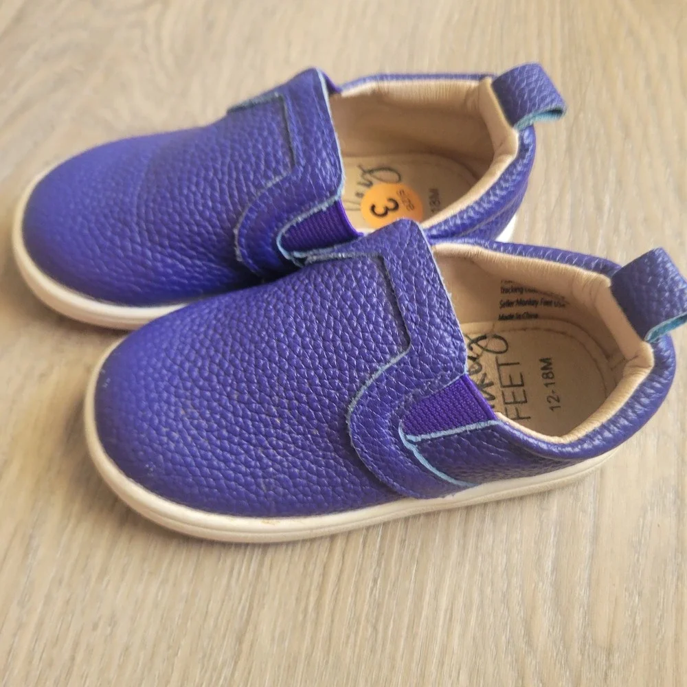 Monkey Feet Unisex Slip On Shoes 3 Purple Pebbled Leather Casual Loafer